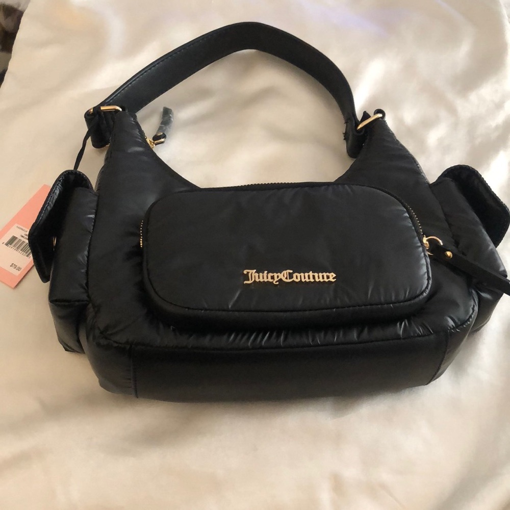 Juicy Couture Liquorice Black Nylon Timeless Hobo Shoulder Puffy Bag NWT